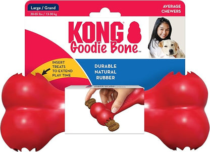 KONG Goodie Bone - Classic Durable Natural Rubber Dog Bone, Supports Mental Engagement - Treat Dispensing - Red - for Large Dogs