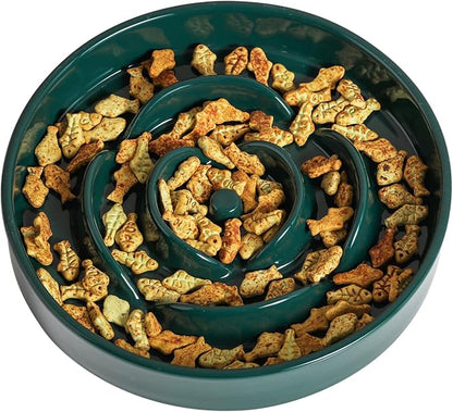 8.66 in Green Ceramic Slow Feeder Dog Bowl for Medium and Large Breed,Pet Feeding Dog Food Water Dish Heavy Weighted,Puppy Bowl for Fast Eaters,Puzzle Slow Eating Dish Modern Cute