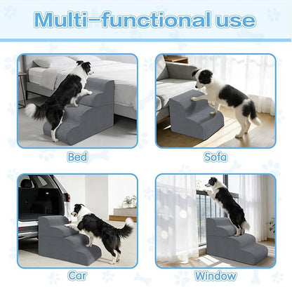 Dog Stairs for Small Dogs, 2-Steps Dog Ramp for Couch, Pet Stairs with Highly Supportive Foam and Non-Slip Bottom, Pet Steps for Cat & Doggie (High 11.8Inch)