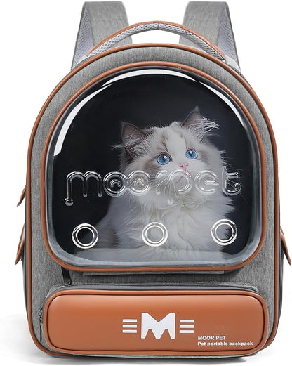 Cat Bubble Backpack Carrier, Clear Pet Bag for Cats and Small Dogs up to 20 Lbs, Great for Outdoor Hiking Camping (Grey Orange)