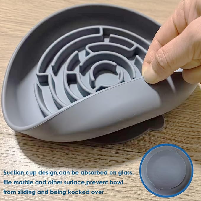 Slow Feeder Dog Bowl, Cat Slow Feeders Slow Eating, Modern Lick Mat Design, Reduces Gulping, Dishwasher Safe, Suit for All Cat & Dog Breeds (Grey)