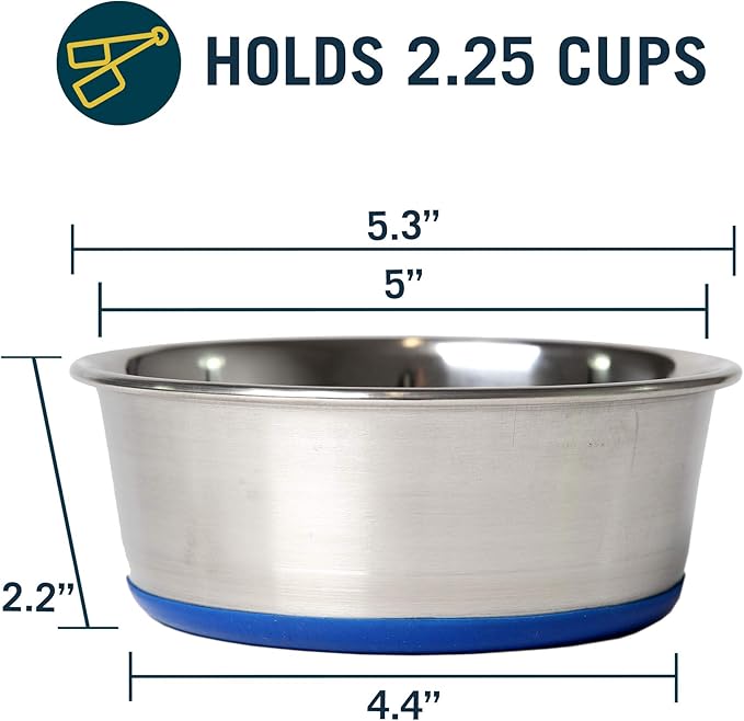 OurPet's DuraPet Premium Dishwasher Safe Stainless Steel Dog Bowl for Food or Water [Multiple Sizes for Small to Large Dogs] in Traditional or Wide Base Design - 2.25 Cup