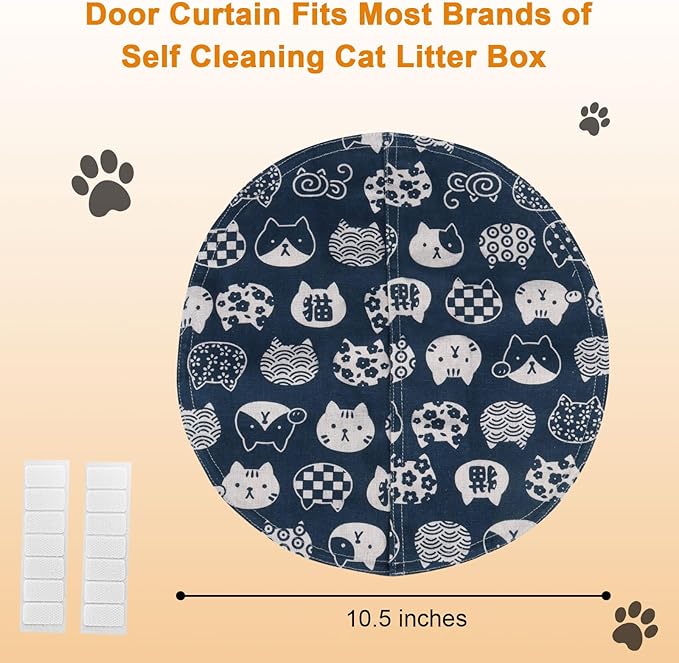 Cat Litter Box Curtain, Washable Litter Box Door Cover, Litter Box Curtain for Enclosed Litter Boxes -Blue Round 10.5" D（Curtain Only）