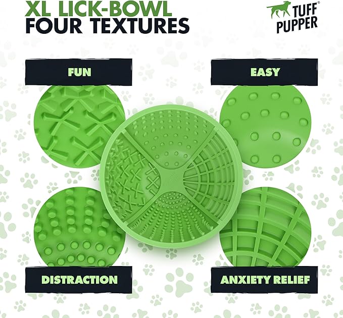 Tuff Pupper XL Dog Lick Bowl | Thick Silicone Lick Mat | Long Lasting 4 Texture | Large Slow Feeder Bowl | Calms Anxiety & Boredom | Stable & Wobble Mode | Easy Clean Dishwasher Safe | NOT for Chewing