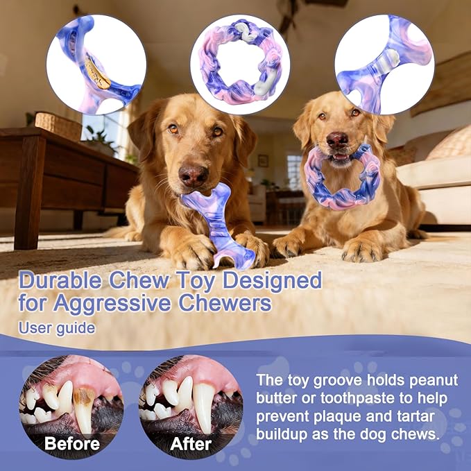 Rensh 3-Pack Tough Dog Chew Toys for Aggressive Chewers, Almost Indestructible Dog Toys for Medium Large Breed, Super Chew Toy to Keep Them Busy & Reduce Boredom, Teeth Cleaning Training, Milk Flavor