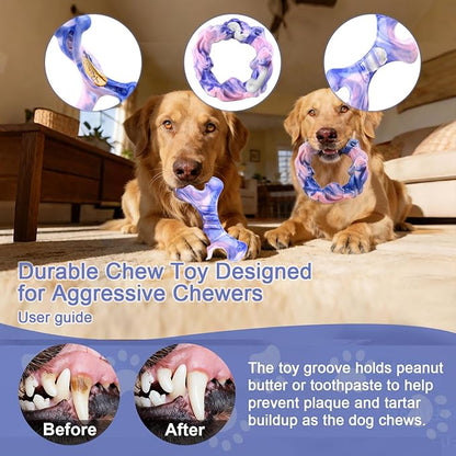 Rensh 3-Pack Tough Dog Chew Toys for Aggressive Chewers, Almost Indestructible Dog Toys for Medium Large Breed, Super Chew Toy to Keep Them Busy & Reduce Boredom, Teeth Cleaning Training, Milk Flavor