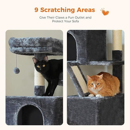 70.8" Tall Cat Tree for Large Cats, Multi-Level Cat Tower with 8 Sisal Scratching Posts, 2 Top Perches, Big Condo, Large Hammock, and Cat Furniture for Indoor Cats, Dark Gray