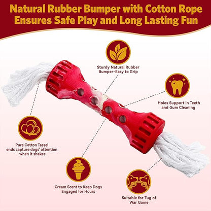 Indestructible Dog Chew Toy, Durable Heavy-Duty Rubber for Aggressive Chewers & Puppy Teething, Interactive Fetch Toy for Large/Medium Dogs to Beat Boredom, Cream Scented, Red/White