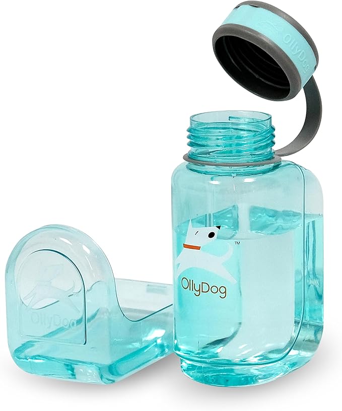 OllyDog OllyBottle, Dog Water Bottle with Detachable Bowl, No Spill Travel Bottle for Dogs, Wide Drinking Cup, BPA-Free Tritan, Easy Clean, Convenient for Walking & Hiking (600ML, Aqua Blue)