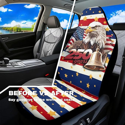 250th Car Front Seat Covers Waterproof Universal Front Seat Cover Eagle American Flag Removable Automotive Accessories Suitable for Cars, SUV and Trucks