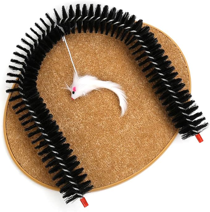 Cat Self Groomer Brushes for Indoor Cats, Cat Face Scratcher Brush Arch Scratching Board Scratch Pad Massager for Shedding, Head Hair Grooming Posts for Rubbing Deshedding w/Cute Kitten Toy