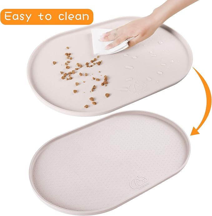 100% Waterproof 0.5" Raised Edge BPA Free Silicone Dog Food Mat, Pet Cat Feeding Mats Contain Spills Protects Floors, Placemats for Cats and Dogs Water Bowl Dishwasher.(Small, White Sand)