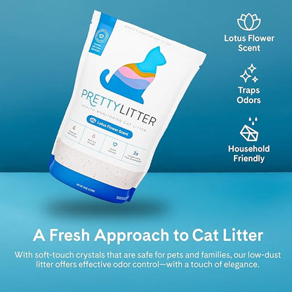 PrettyLitter Health Monitoring Cat Litter (Lotus Flower, Non Clumping) | Lightweight & Low Tracking, Color Changing Silica Gel Crystals, Advanced Odor Control — 6 Lbs, Pack of 1 (Up to 1 Month Supply)