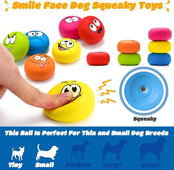 Hungdao 12 Pcs Squeaky Dog Toys Latex Rubber Squeaky Ball Smile Face Emoticon Dog Toys Chewing Interactive Ball Bulk Puppy Lovers Gift for Small Medium Pets Doggie Training(Cute Style)