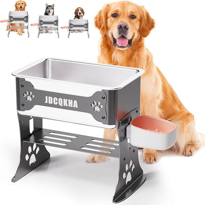 3 Gallon Elevated Large Dog Water Bowl, 3 Height Adjustable Stainless Steel Raised Dog Water Bowl Stand for Large Breed, Metal Pet Bowl Stand for Relief Joint Pressure, Easy Clean (Gray)