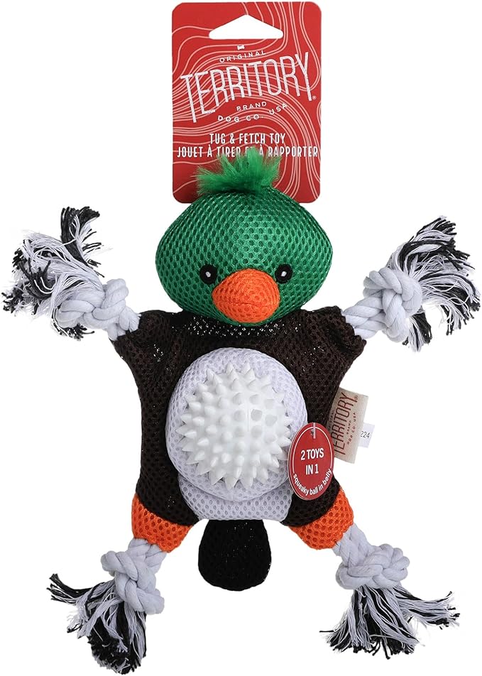 Territory 2 in 1 No Stuffing Removable Fetch Ball Tug Dog Toy for Small Medium Large Dogs, Duck