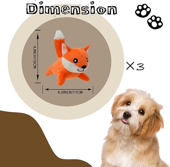 Fox Plush Dog Toy Squeaky Toy, Interactive Hide and Seek Replacement Dog Toys for Small & Medium Dogs (3Pcs Squeaky Fox)
