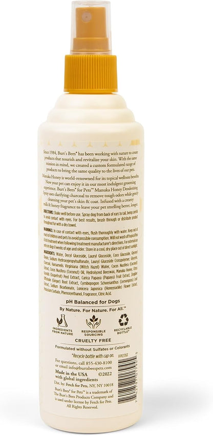BURT'S BEES FOR PETS Deodorizing Dog Spray with Manuka Honey and Charcoal for Dogs - Naturally Derived Ingredients, Formulated without Artificial Fragrances, Sulfates, Colorants, 10 Fl Oz