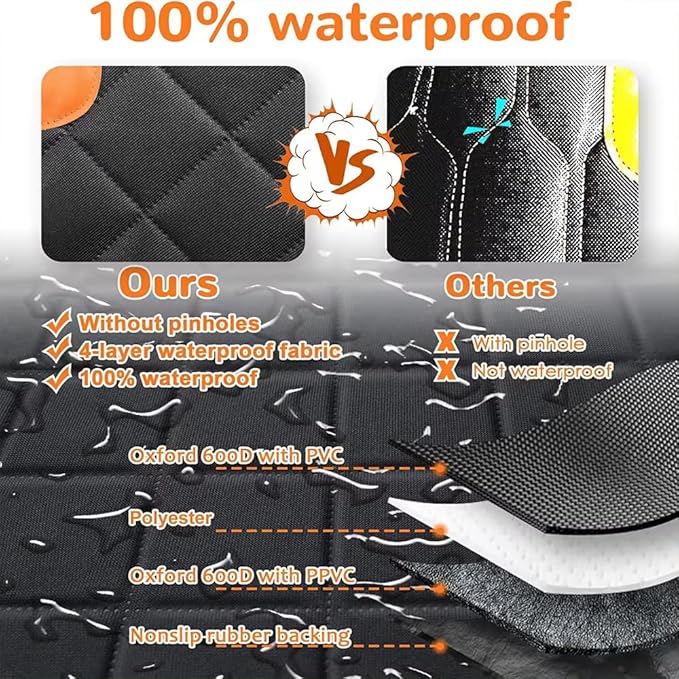 Dog Car Seat Cover for Pets 100% Waterproof Seat Cover Hammock 600D Heavy Duty Scratch Proof Nonslip Durable Soft Back Seat Covers for Cars Trucks and SUVs + Bonus Comb
