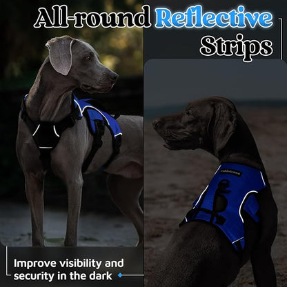 rabbitgoo Escape Proof Dog Harness, Soft Padded Full Body Pet Harness, Reflective Adjustable No Pull Vest with Lift Handle and Leash Clip for Large Dogs Walking Hiking Training, M, Blue