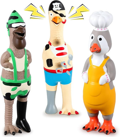 3 Pcs Rubber Chicken Squeaky Dog Toys Screaming Chicken Latex Soft Rubber Chew Molar Toys Interactive Pet Funny Squawkers Cute Dog Gifts for Small Medium Birthday (Cosplay Style)