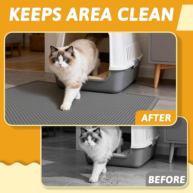Pieviev Cat Litter Mat Double Layer Waterproof Urine Proof Trapping Mat 1 Pack (Gray, 36x30 Inch (Pack of 1))