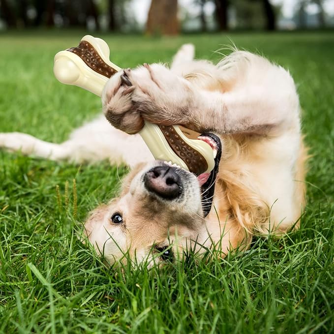Sosation Dog Toys for Aggressive Chewers Indestructible Nylon Dog Bones Beef Flavor Teething Chew Toys Bones for Large Puppies(Large, Medium)
