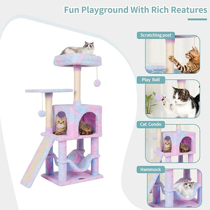 MIAO PAW Rainbow Cute Cat Tree for Indoor Cat Tower with Scratching Post Modern Activity House Hammock Hanging Ball Condo with Board