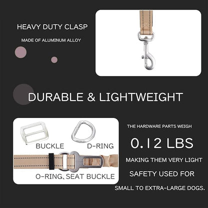 Hands Free Waist Leash for Dogs, Adjustable Heavy Duty Reflective Bungee Elastic Leash with Car Seat Belt 5-7FT Khaki