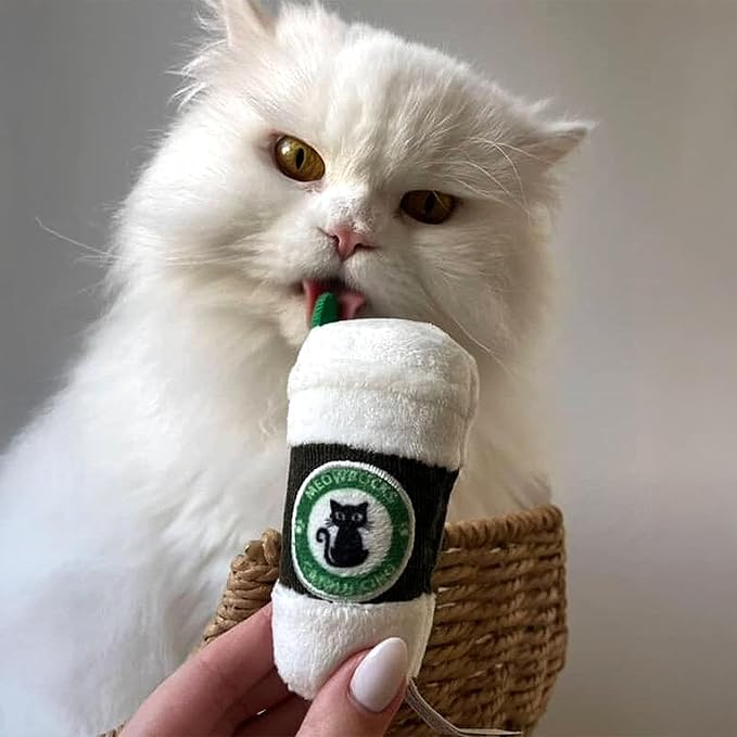 Vuiton Checker Balls + Meowbucks Catpuccino Set, Plush Cat Toys Catnip Filled with Interactive Crackle Sound, Safe & Durable Toys for Cat & Kitten, 5 Pcs