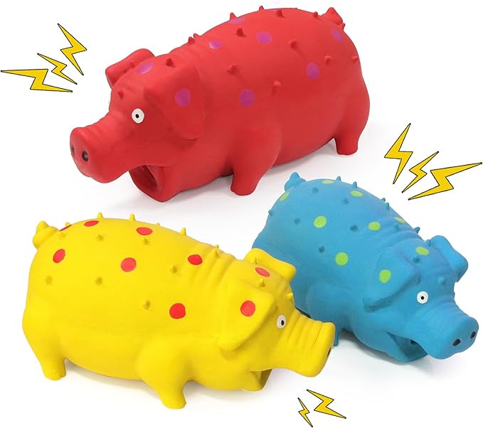 3-Pack Squeaky Pig Dog Toys, Rubber Pig Dog Toys for Small, Medium & Large Dogs, Durable Interactive Latex Squeaky Chew Toys