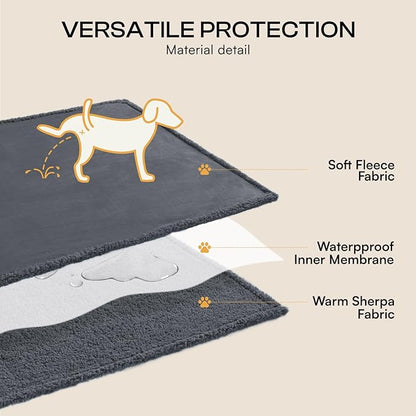 Waterproof Pet Blanket, Liquid Pee Proof Dog Blanket for Sofa Bed Couch, Reversible Sherpa Fleece Furniture Protector Cover for Small Medium Large Dogs Cats, Dark Gray Small（40" x 28"）