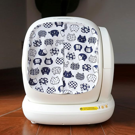Curtain for Self Cleaning Cat Automatic Litter Box, Reduces Bounce, Stops Odors from The Litter Box Self Cleaning, Large-Diameter Trays Also Suitable.(White Cat)