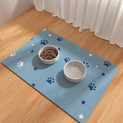 Pet Feeding Mat 12"x20"- Absorbent Dog Mat, Small Pet Food Mat, Rubber Pet Food Mat, Pet Food Mats for Floor Waterproof, Dog Water Matt for Sloppy Drinker, Cat Food Bowl Mat, Blue