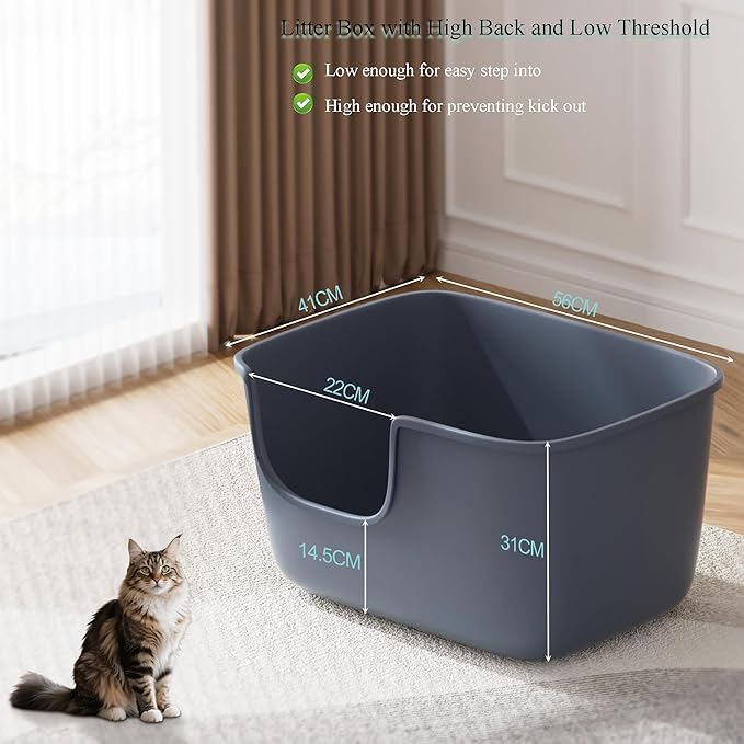 Vealind Large Cat Litter Box for Indoor Cats High Sided and Low Entry Litter Box 22.2"×14.9"×12" Tall Litter Boxes with High Back Deep Wall XL Cat Litter Boxes (Grey)