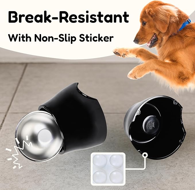 Elevated Spaniel Dog Bowl, Melamine Raised Dog Food Bowl for Long-Eared Dogs, Raised Dog Bowls for Small & Medium Dogs, Stainless Steel Inner Bowl, Non-Slip Base (Black, M (420 ML / 1.5 Cups))