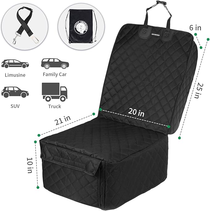Dog Car Seat Covers Front Seat Cover with Side Flaps 100% Waterproof Car Seat Protector for Pets Scratch Proof Non-Slip Durable for Cars,Trucks & SUVs (Black)