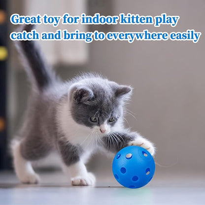 12Pcs Cat Ball Toy, Low Noise No Bells Holey Plastic Cat Balls, Funny Interactive Cats Toys for Indoor Cats, Firm Toy Balls for Kitten Puppy Ferret Bird (1.65", Blue)