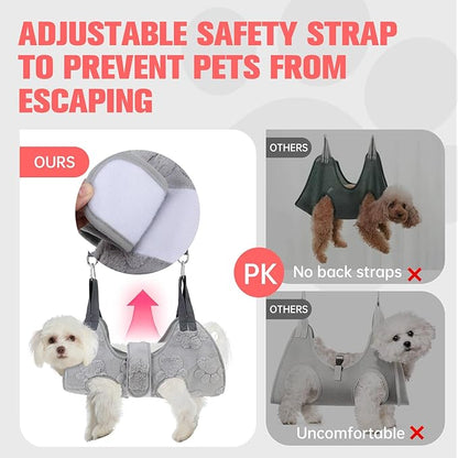 PAWCHIE Dog Grooming Hammock Harness for Dogs & Cats with Pet Nail Clipper Trimmer,Cat Hanger Sling for Trimming Clipping Nails,Warm Plush Dog Hammock Restraint Bag for Small Medium Large Dogs,Grey M