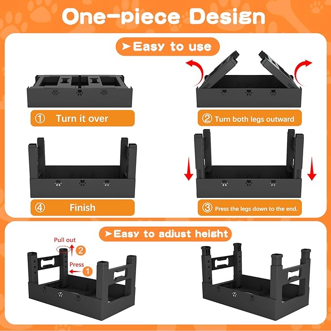 Elevated Dog Bowls with 2 Stainless Steel Bowls, 5-Height Adjustable Stand (3.1", 9" to 12"), for Improved Digestion & Neck Support, Easy Clean, Non-Slip Base Raised Feeder for Medium Large Dogs