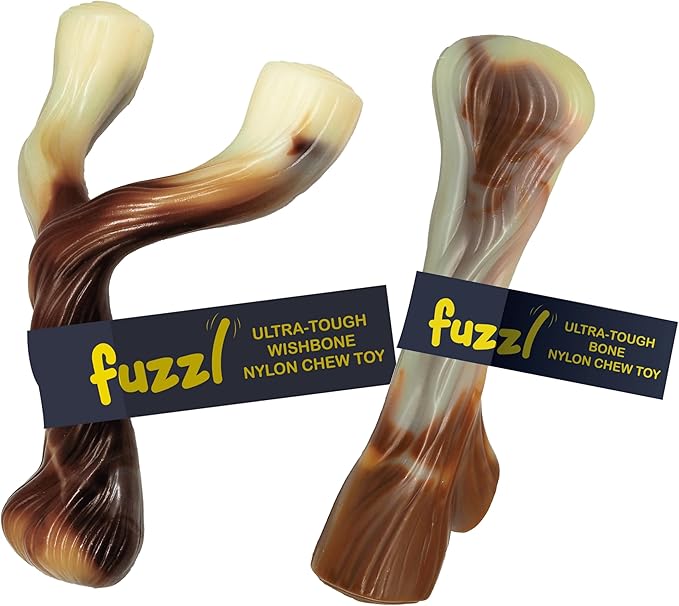 Ultra Tough Nylon Dog Chew Toy - Wishbone & Bone, Beef Scented, Heavy Duty, Water Resistant, Large Breed, 2 Count