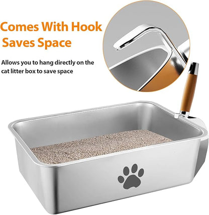 Stainless Steel Metal Cat Litter Scoop,Kitten Pooper Lifter with Long Handle, for Litter Box,with Small Broom & Dustpan,for Quick Cleaning