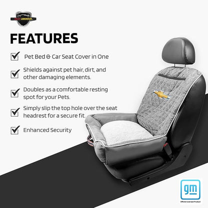 Seat Armour Chevrolet PetBed2GO Dog Car Seat Cover – 2-in-1 Pet Bed & Car Seat Protector – Full Protection Pet Car Seat, 26x20x6 in, 3.5 lbs, Gray