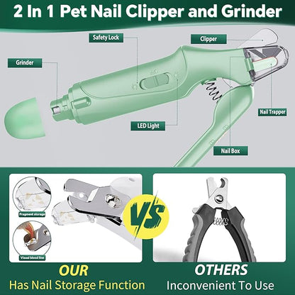 2-in-1 Cat Nail Clippers & Dog Nail Clippers Trimmers for Large Medium Small Dogs Cats Claw Trimmer Quick Sensor and Safety Guard USB Rechargeable with 2 LED Lights Dogs Nail Trimmer