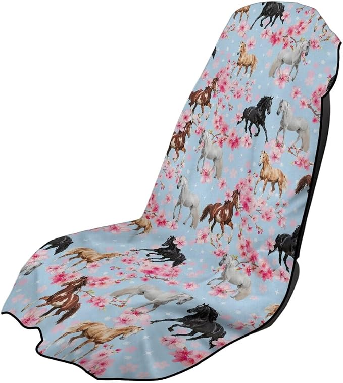SEANATIVE Horse Flowers Sweat Towel Seat Cover, Car Seat Towel Protector, Car Seat Cushion Covers for Trucks SUV Jeep, Universal Seat Covers for Gym, Running, Swimming
