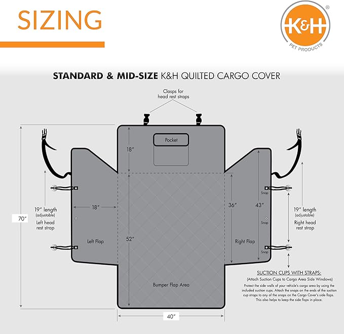 K&H Pet Products Quilted Cargo Cover Black Standard/Mid-Size Vehicle 54 Inches
