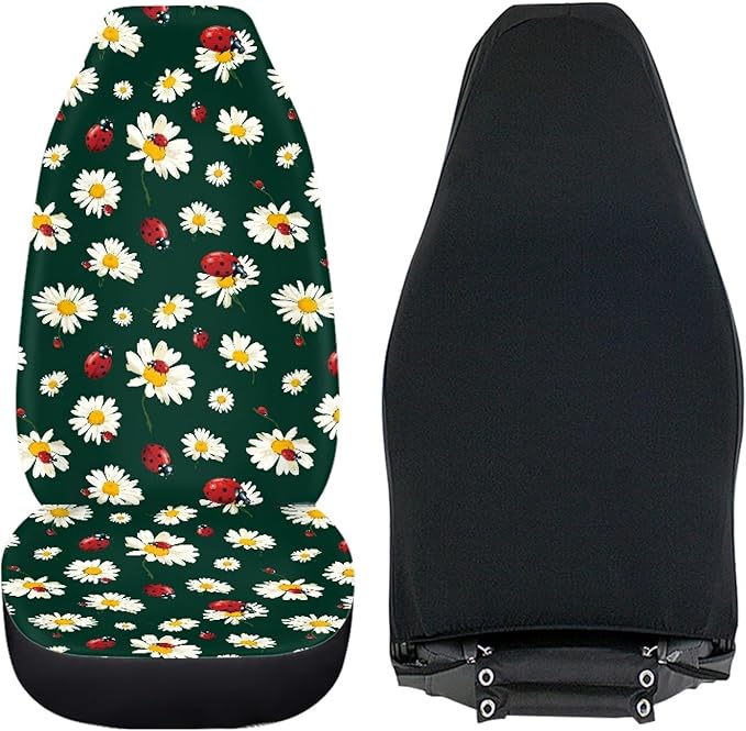 Cute Ladybug Car Seat Covers Front Seats Only for Women Daisy Front Seat Covers Universal Fit for Most Cars, Trucks, SUV, Van, Sedan, 2 Pcs Interior Auto Accessory, Green