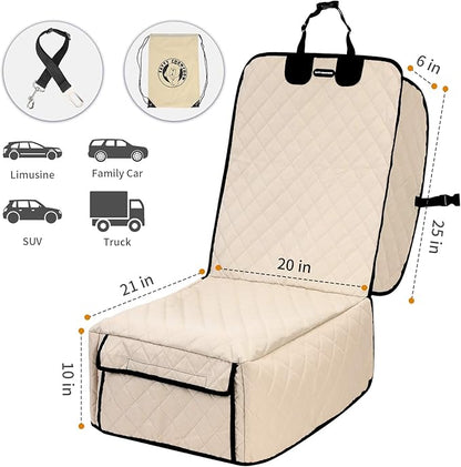 Dog Car Seat Covers 100% Waterproof Car Seat Protector for Pets Front Seat Scratch Proof Non-Slip Durable for Cars,Trucks & SUVs (Cream)