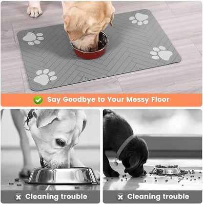 Pet Feeding Mat-Absorbent Pet Placemat for Food and Water Bowl, with Waterproof Rubber Backing, Quick Dry Water Dispenser Mat for Dog and Cat (27"x17", Striped Light Gray)