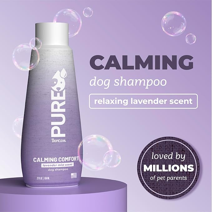 TropiClean Pure Calming Dog Shampoo, Lavendar Mist Scent, Relaxing Dog Shampoo for Smelly Dogs, Made in USA, Safe for Puppies & Cats, 22 oz.
